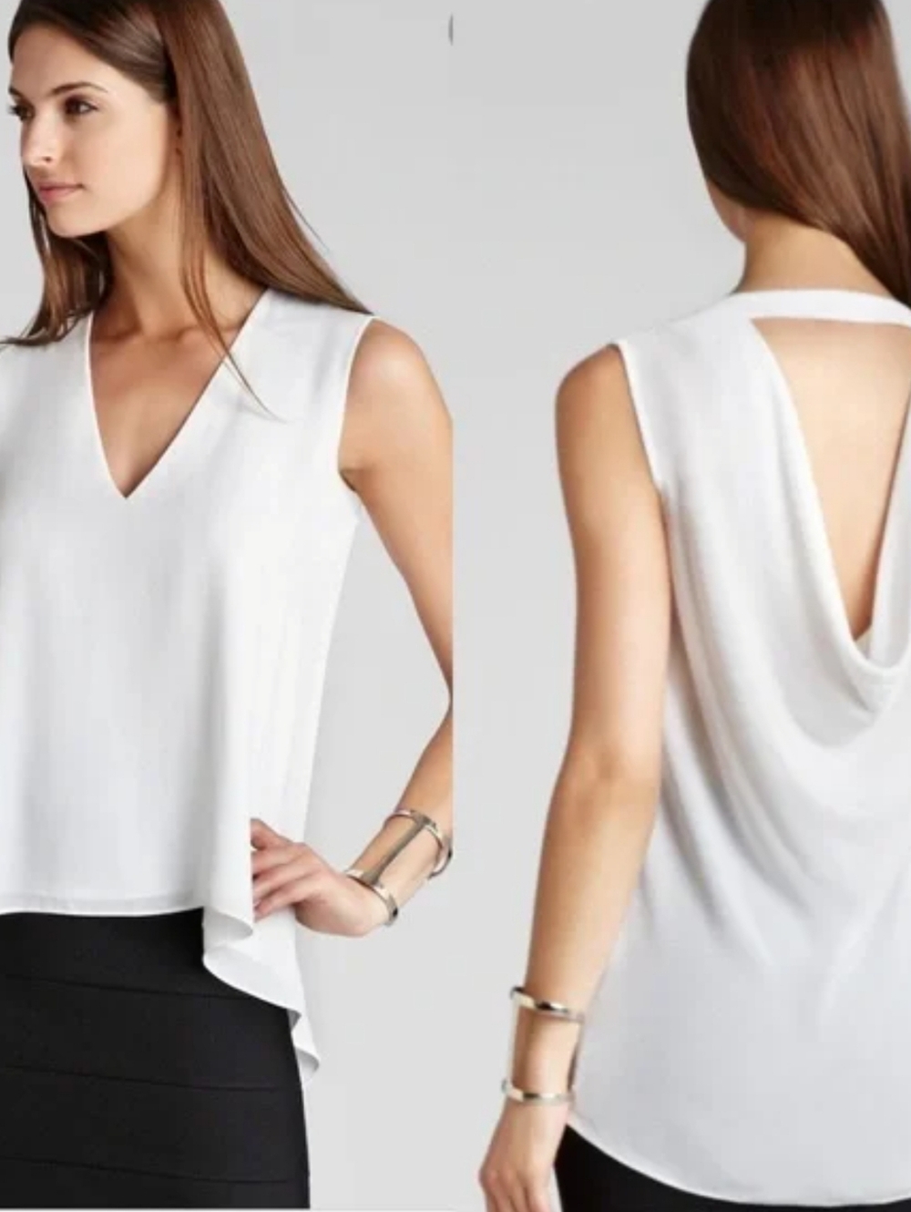 BCBGMaxAzria ✨️ White Lightweight Sleeveless Drapet Women's Top Size XS
